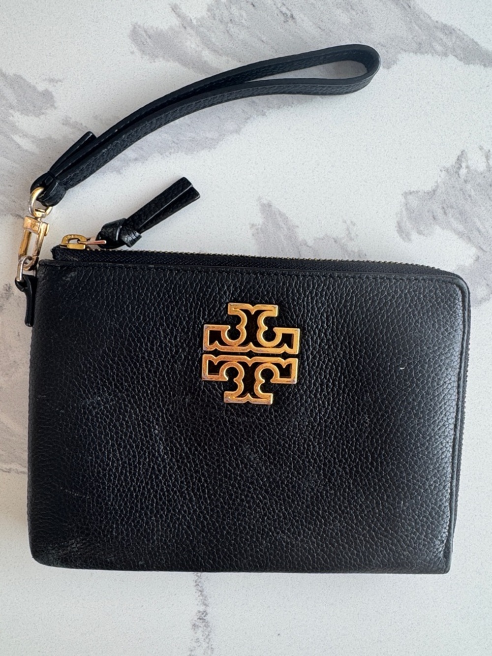 Tory Burch Britten Large Zip Pouch leather logo wallet wristlet clutch ID holder